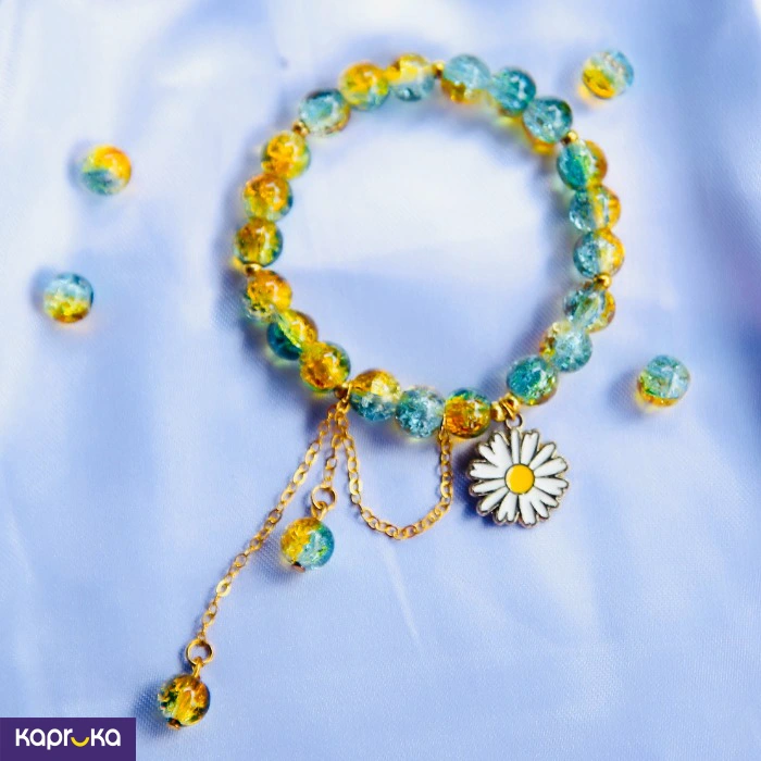 Celestial Daisy Dangale Crackle Glass Bead Bracelet