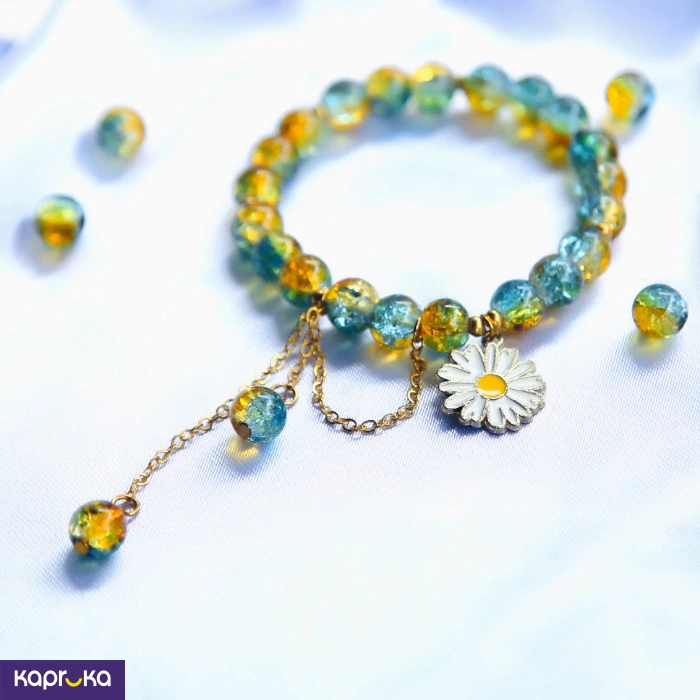 Celestial Daisy Dangale Crackle Glass Bead Bracelet