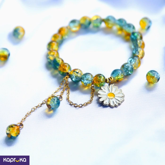 Celestial Daisy Dangale Crackle Glass Bead Bracelet