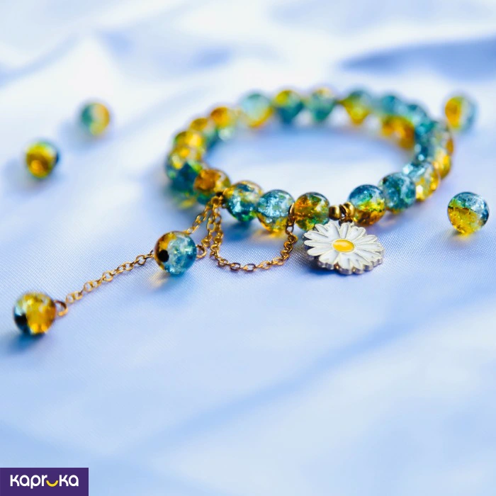Celestial Daisy Dangale Crackle Glass Bead Bracelet