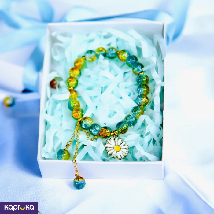 Celestial Daisy Dangale Crackle Glass Bead Bracelet