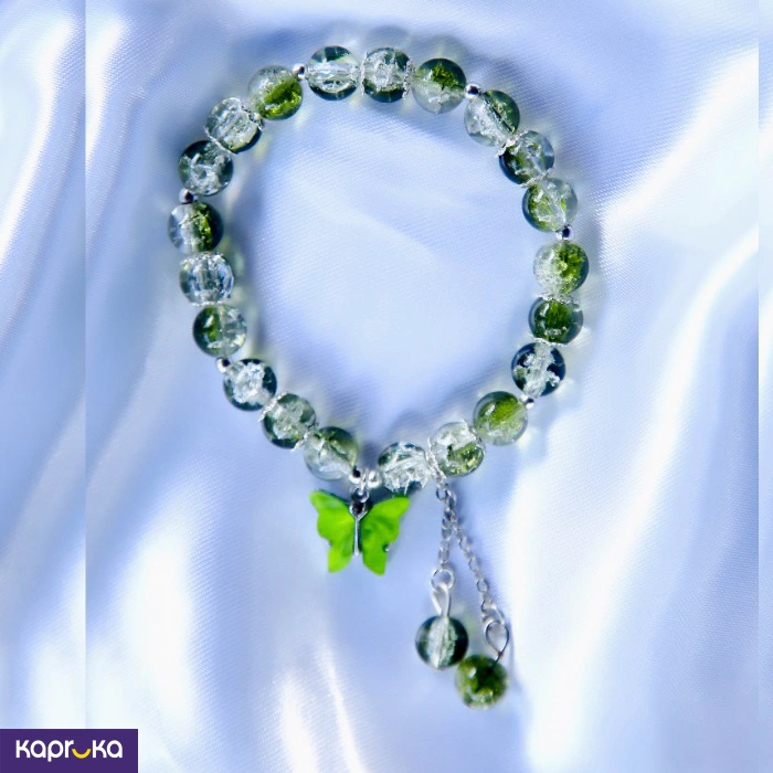 Olive Green Butterfly Crackle Quartz Bracelet