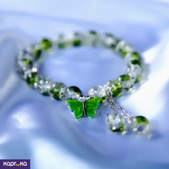 Olive Green Butterfly Crackle Quartz Bracelet