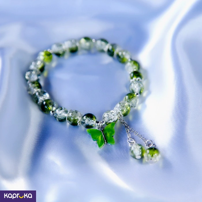 Olive Green Butterfly Crackle Quartz Bracelet