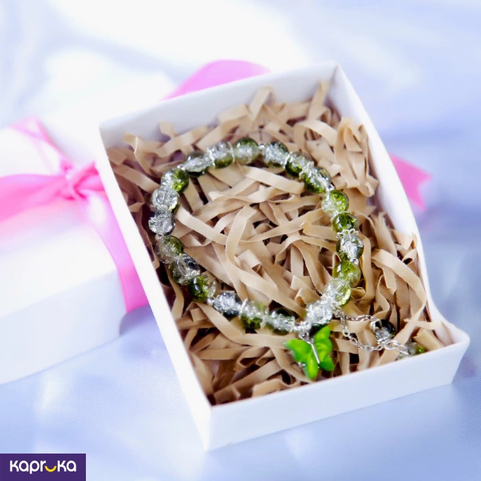 Olive Green Butterfly Crackle Quartz Bracelet