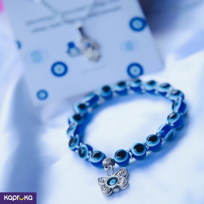 Cobalt Blue Evil Eye Jewelry Set Bracelet And Necklace
