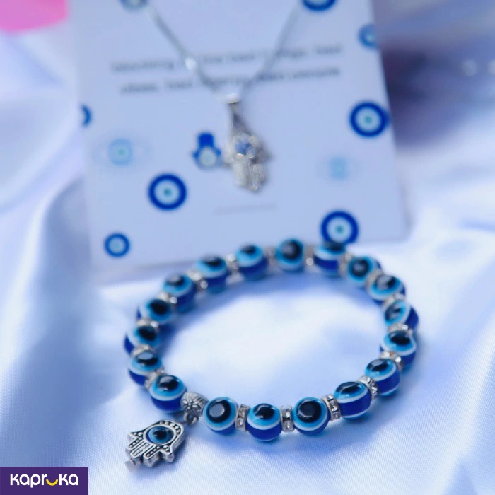Cobalt Blue Evil Eye Jewelry Set Bracelet And Necklace