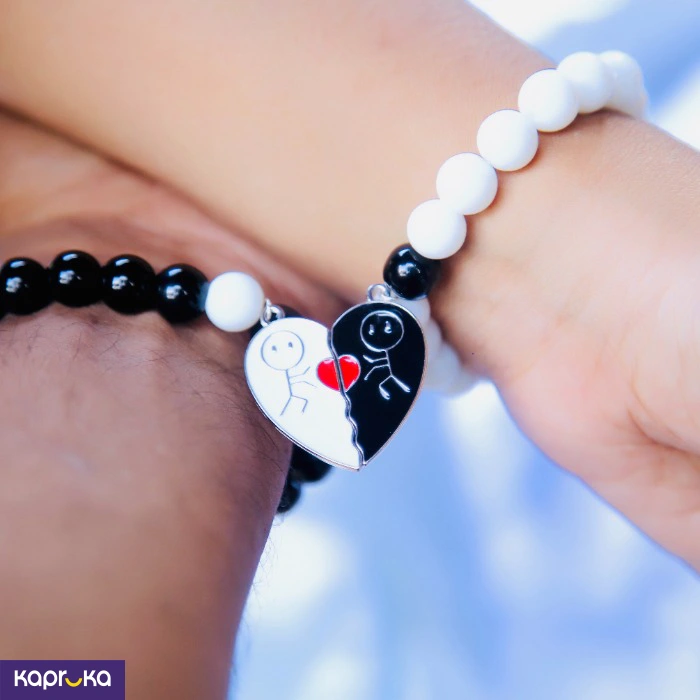 Black And White Magnetic Heart Couple Bracelet Set