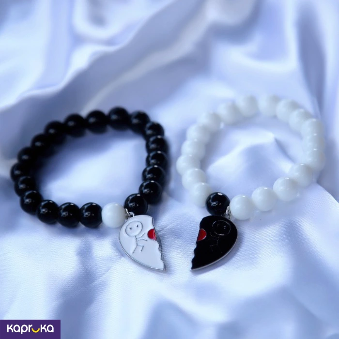 Black And White Magnetic Heart Couple Bracelet Set