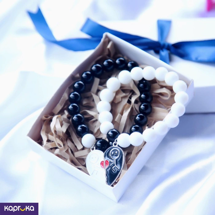 Black And White Magnetic Heart Couple Bracelet Set