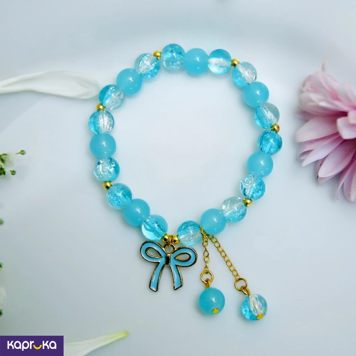 Ocean Blue Bow Crackle Quartz Bracelet