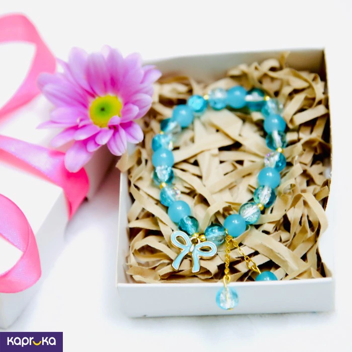 Ocean Blue Bow Crackle Quartz Bracelet