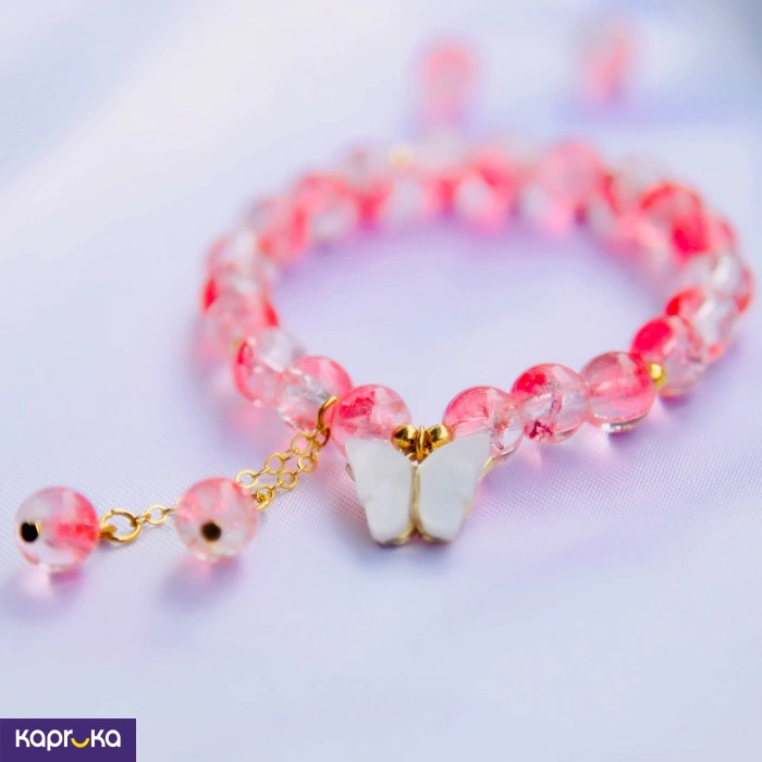 Crimson Monarch Butterfly Crackle Quartz Bracelet