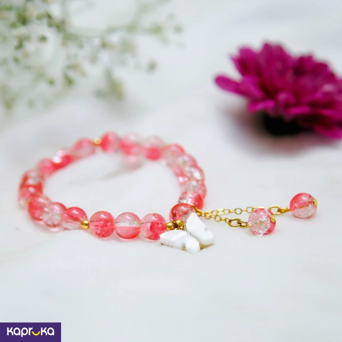 Crimson Monarch Butterfly Crackle Quartz Bracelet