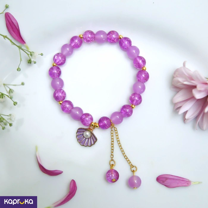 Deep Purple Seashell Pearl Crackle Quartz Bracelet