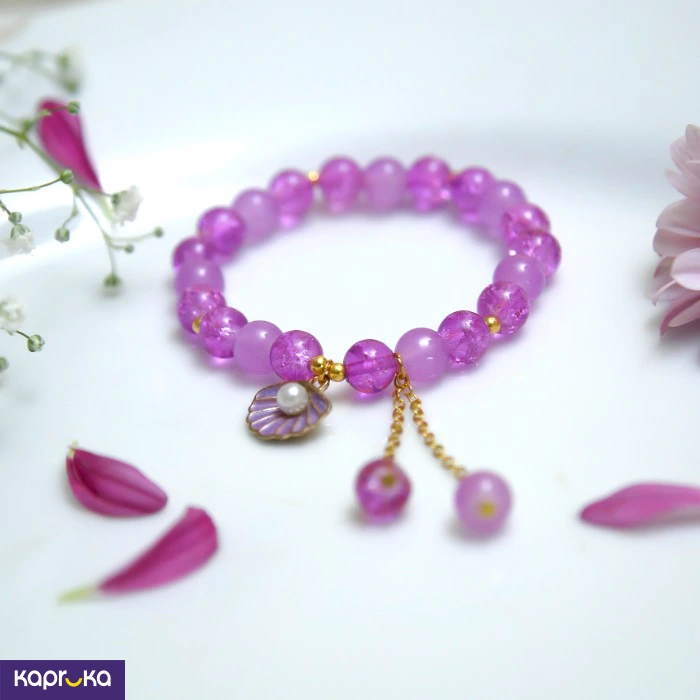 Deep Purple Seashell Pearl Crackle Quartz Bracelet