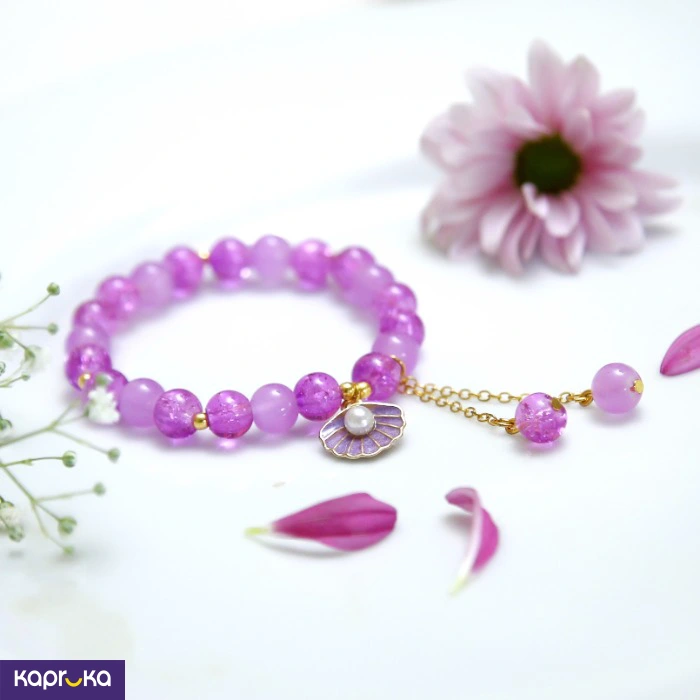 Deep Purple Seashell Pearl Crackle Quartz Bracelet