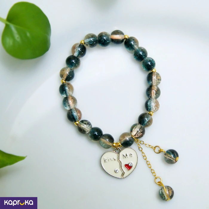 Vintage Teal Kiss Me Heart Bracelet