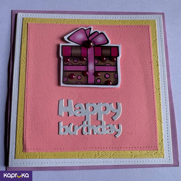 Hand Crafted Pink Gold Gift Box Birthday Greeting Card