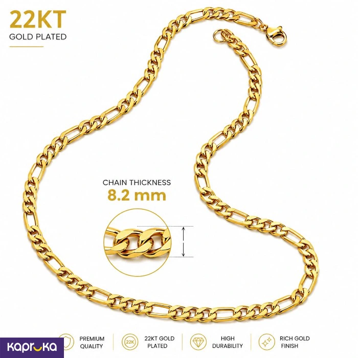 22kt Gold Plated Daily Wear Stainless Steel Non Tarnish Water Proof Mens Chain