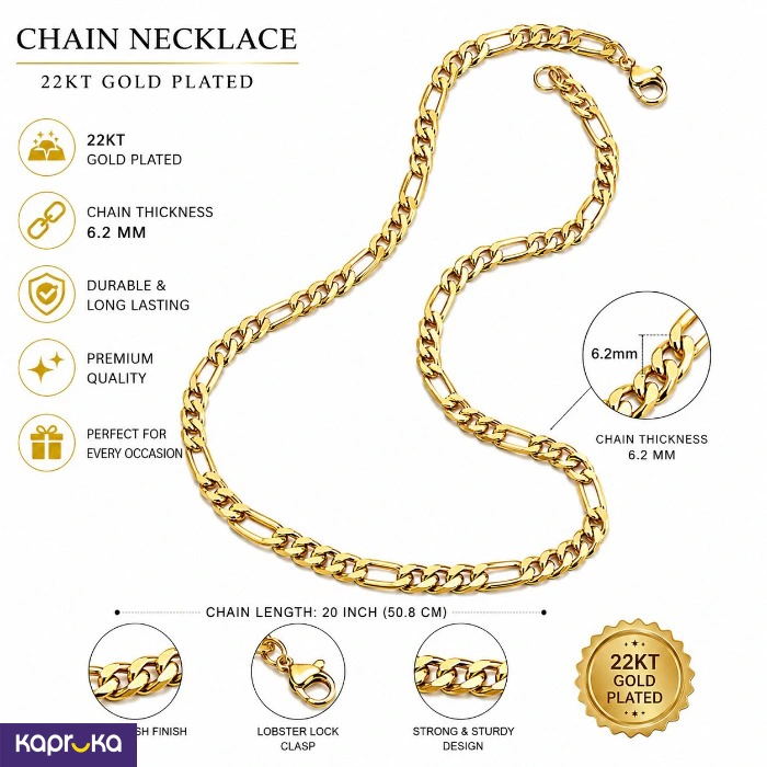 22kt Gold Plated Daily Wear Stainless Steel Non Tarnish Water Proof Chain For Men