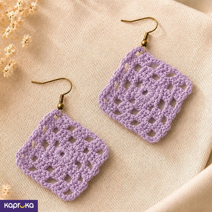 Handmade Crochet Diamond Drop Earrings Light Purple