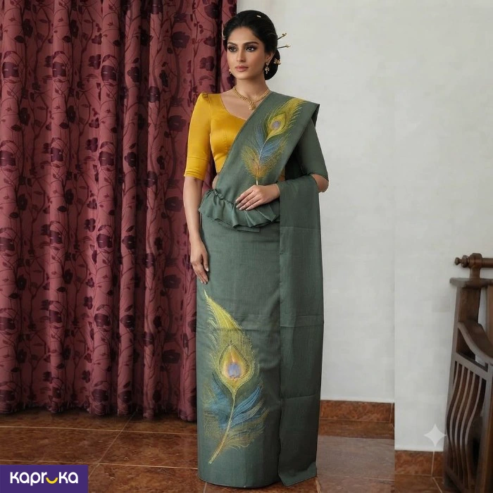 Elegant Peacock Feather Embroidery Linensaree