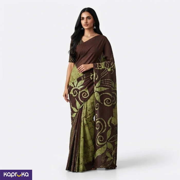 Olive Umber Grace Sri Lankan Handmade Cotton Batik Saree