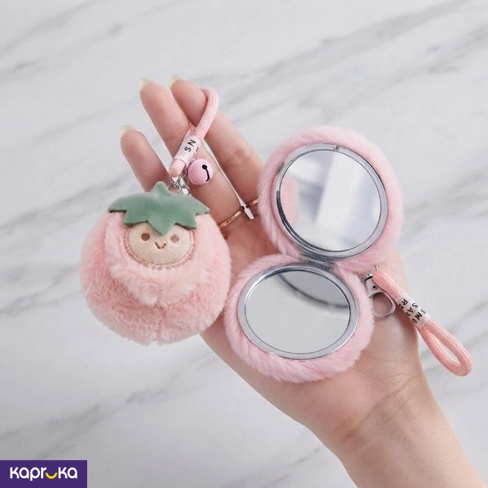 Fluffy Strawberry Cartoon Mirror And Key Chain