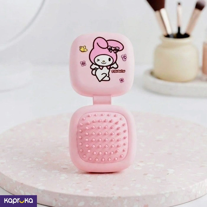 Cute Cartoon Portable Folding Hair Comb With Compact Mirror
