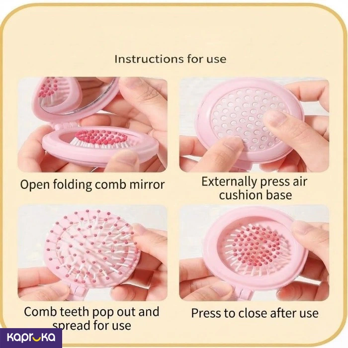 Cute Cartoon Portable Folding Hair Comb With Compact Mirror