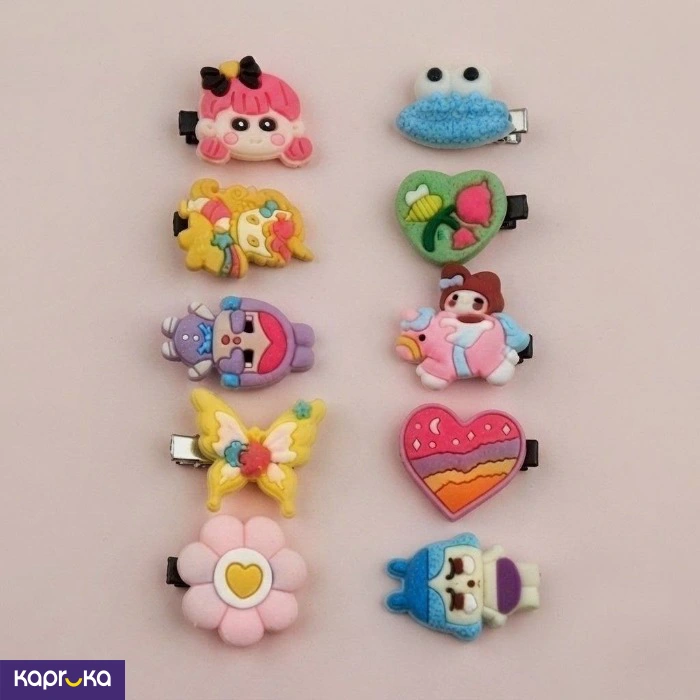 Adorable 10pcs Kids Hair Clip Set Multi Colour Cartoon Design