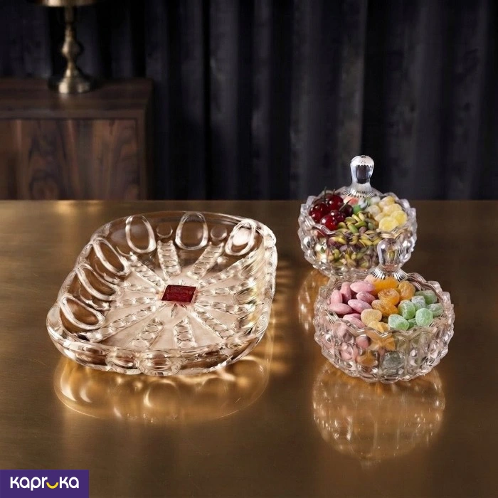 Glass Candy 3pcs Pot Set With Tray
