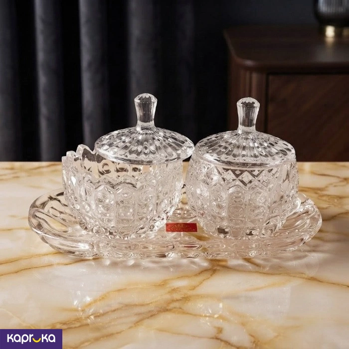 Glass Candy 3pcs Pot Set With Tray