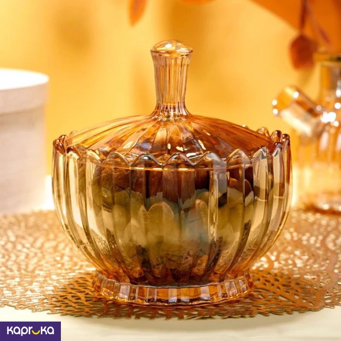Vintage Amber Glass Covered Candy Pot