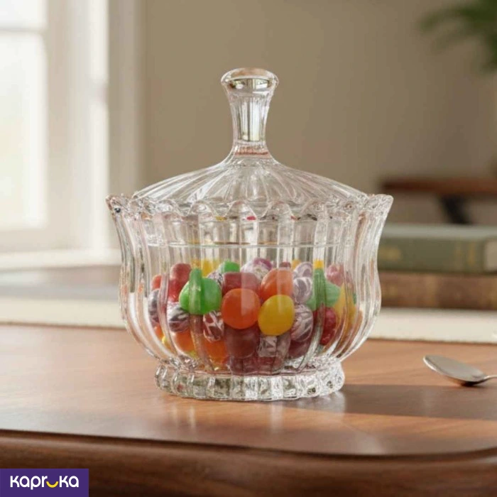 Elegant Crystal Clear Glass Candy Jar