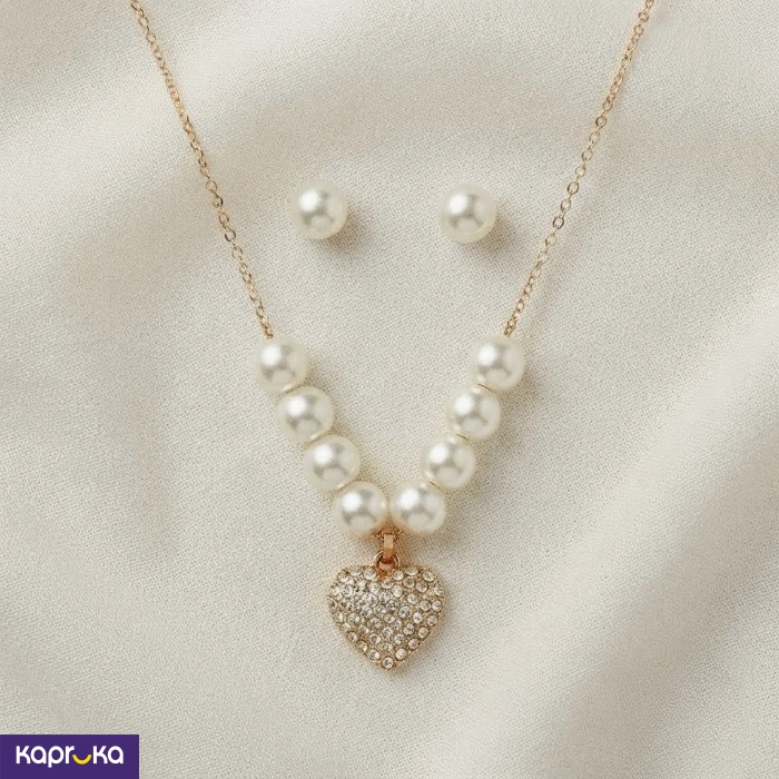 Romantic Faux Pearl And Crystal Heart Fashion Jewelry Set