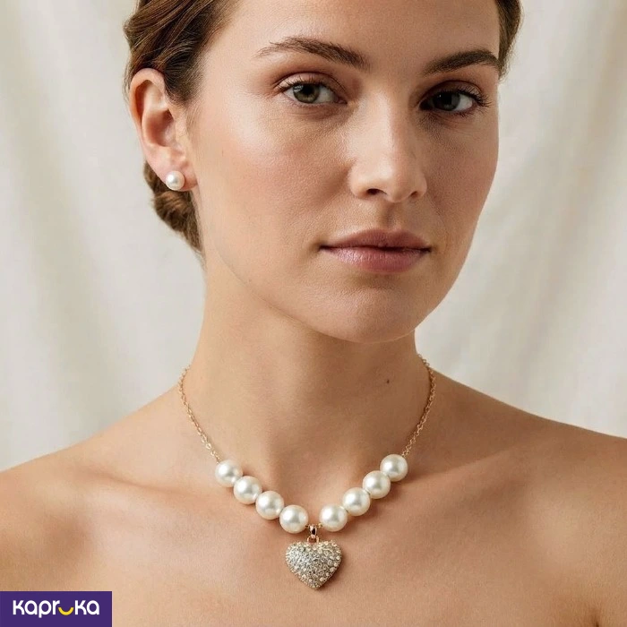 Romantic Faux Pearl And Crystal Heart Fashion Jewelry Set