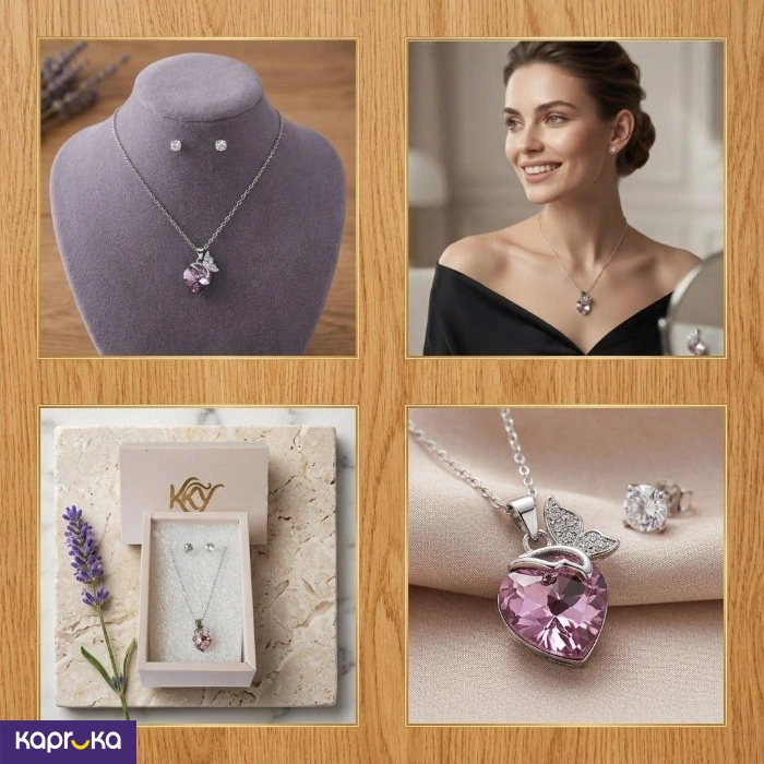 Sparking Crystal Heart Shape Pendant Necklace Set