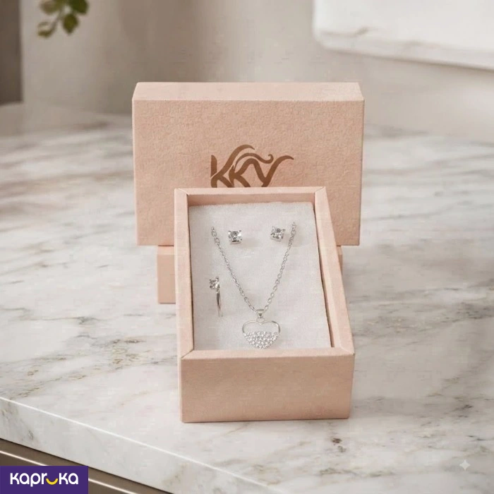 Radiant Crystal Heart Shape Pendant Jewellery Set