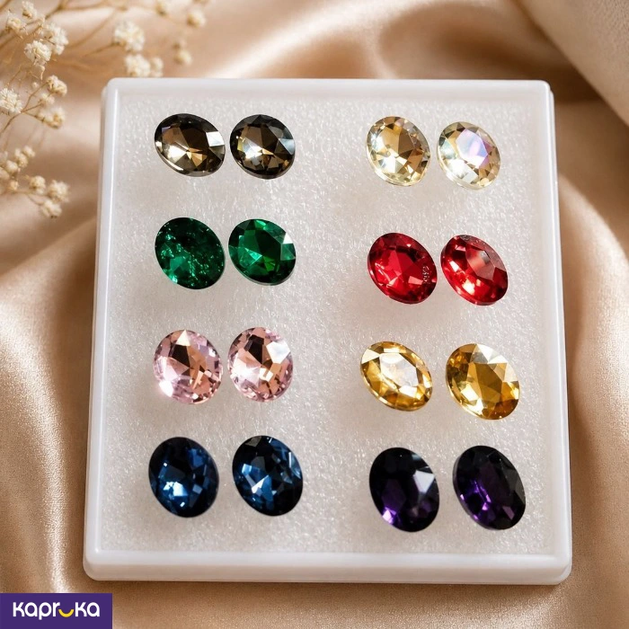 Oval Crystal Stud 8 Pairs Earring Set