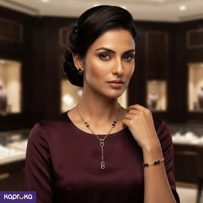 Golden Elegance Black Stone Necklace Set