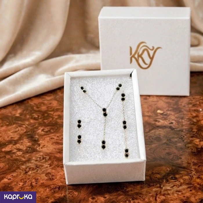 Golden Elegance Black Stone Necklace Set