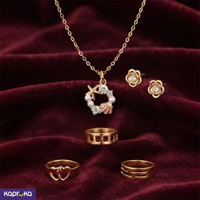 Gold Tone Ocean Dream Rose Elegance 5pcs Jewelry Set