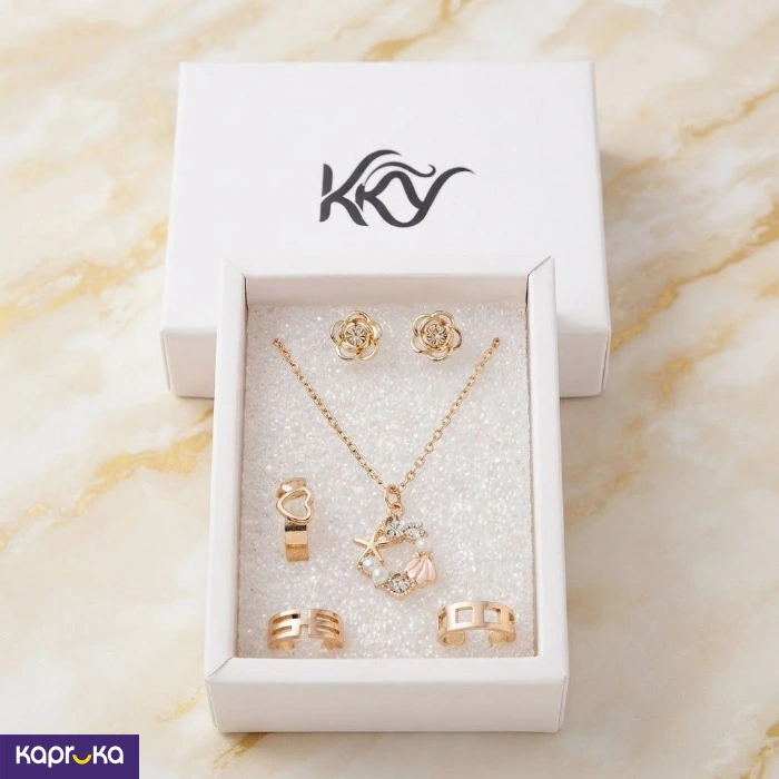Gold Tone Ocean Dream Rose Elegance 5pcs Jewelry Set