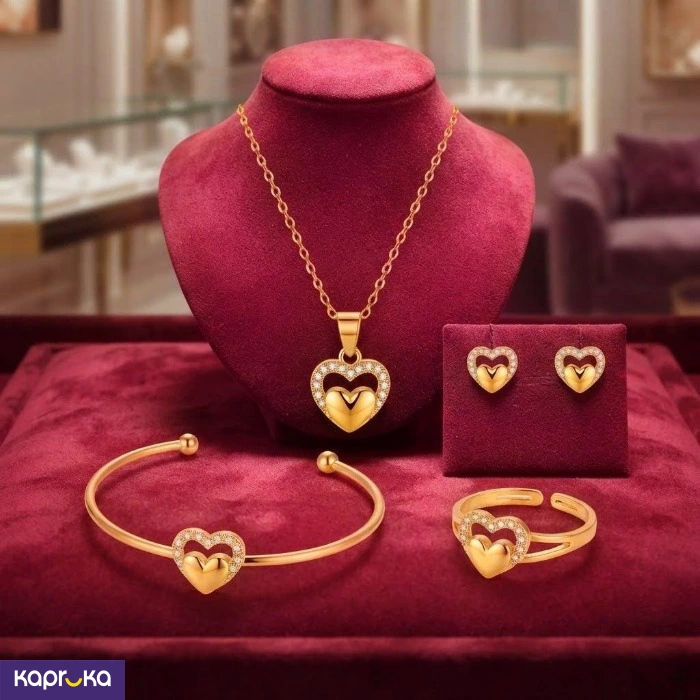 Golden Radiance Double Heart Jewellery 4pcs Set