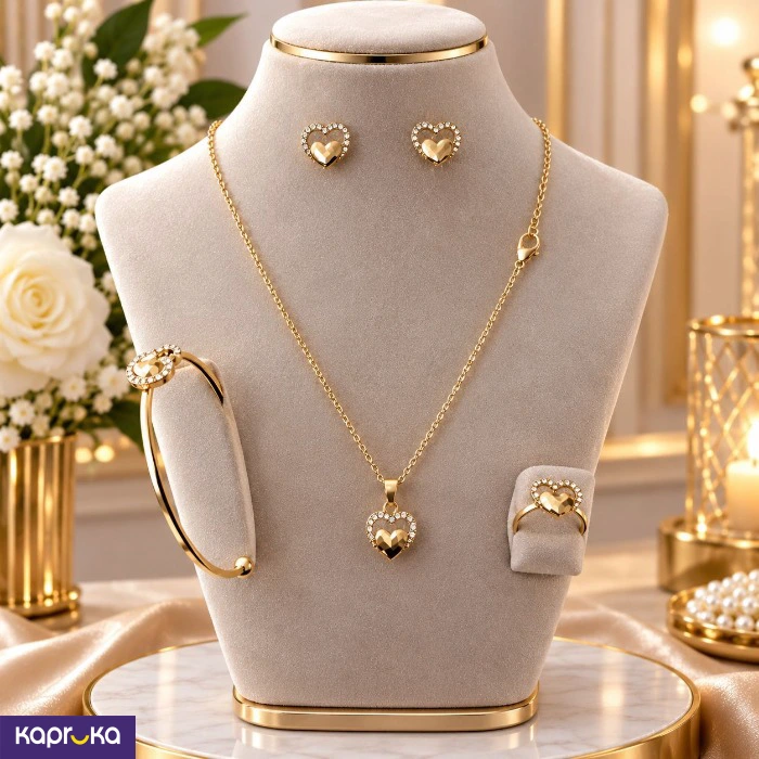 Golden Radiance Double Heart Jewellery 4pcs Set