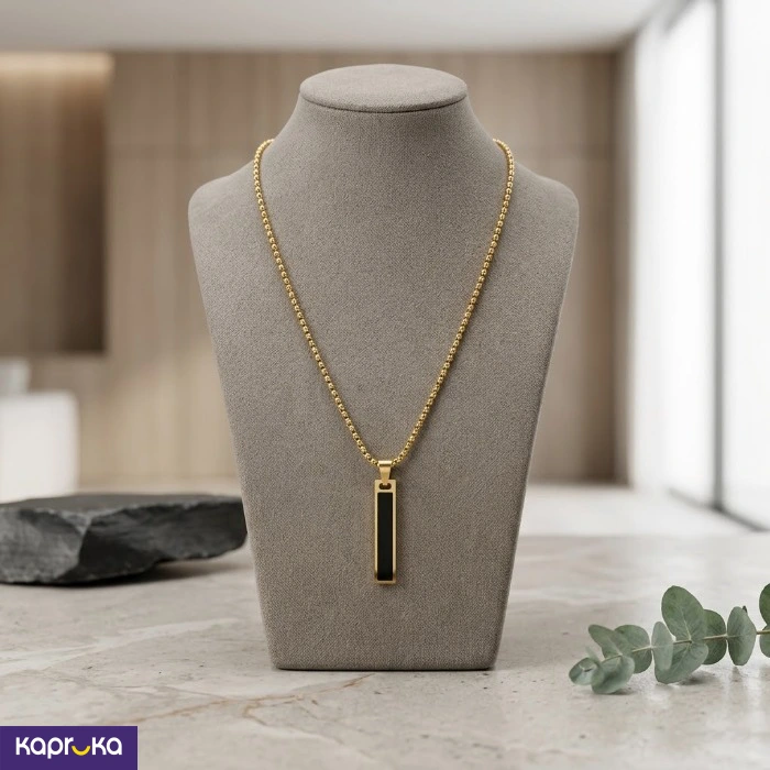 Modern Gold Tone Black Inlay Bar Pendant Chain