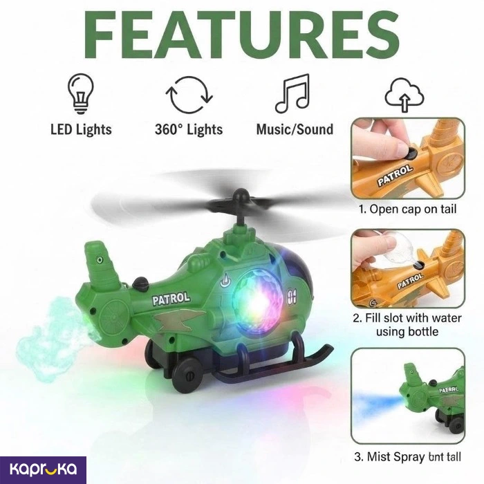 Military Toy Helicopter With Led Light Music Water Smoke Spray