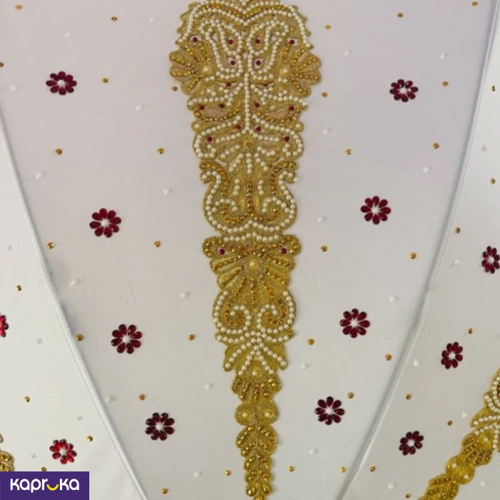 Elegant White Red And Gold Pearl Decarative White Muthu Kudaya
